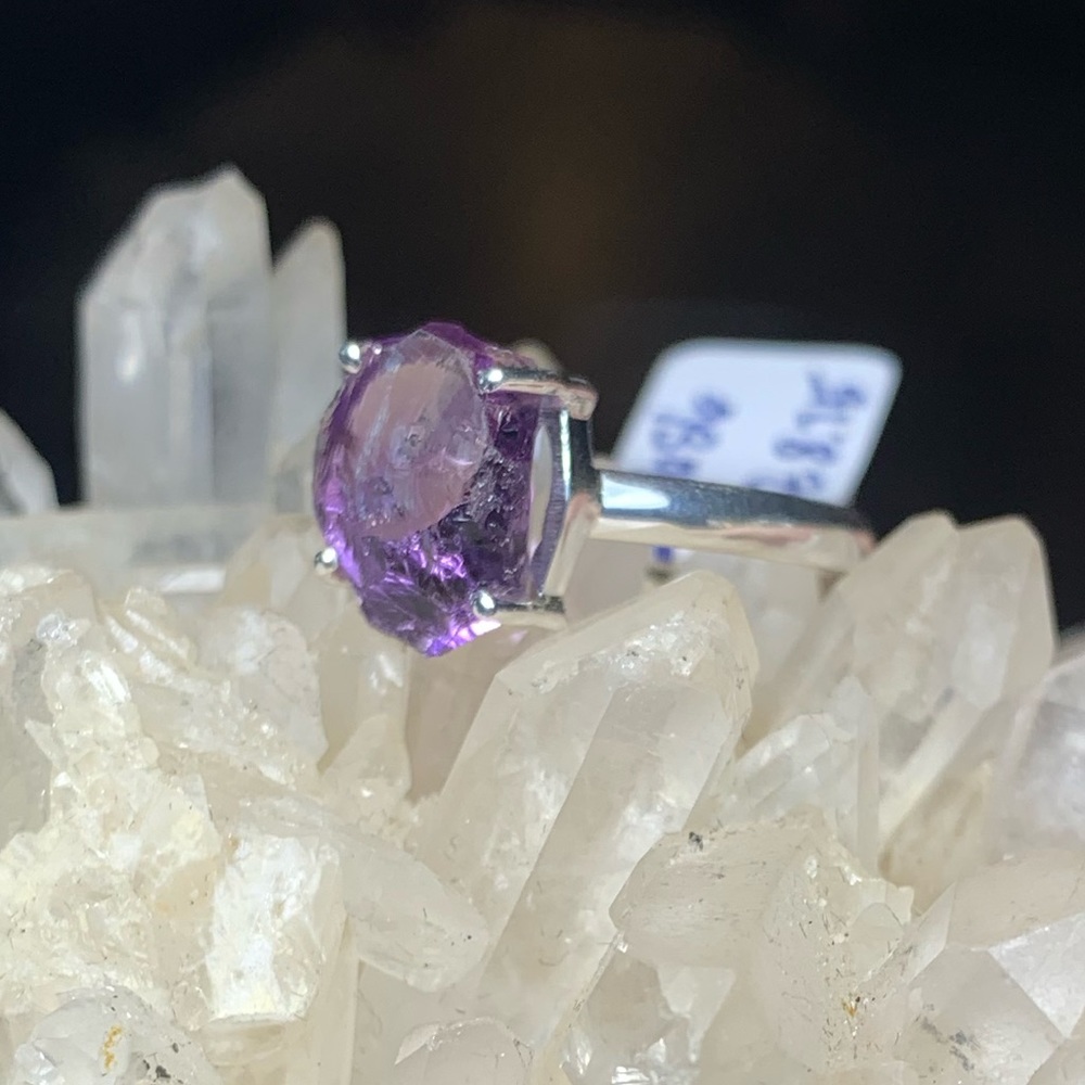 Solid Sterling Raw Natural Amethyst Ring - image 2